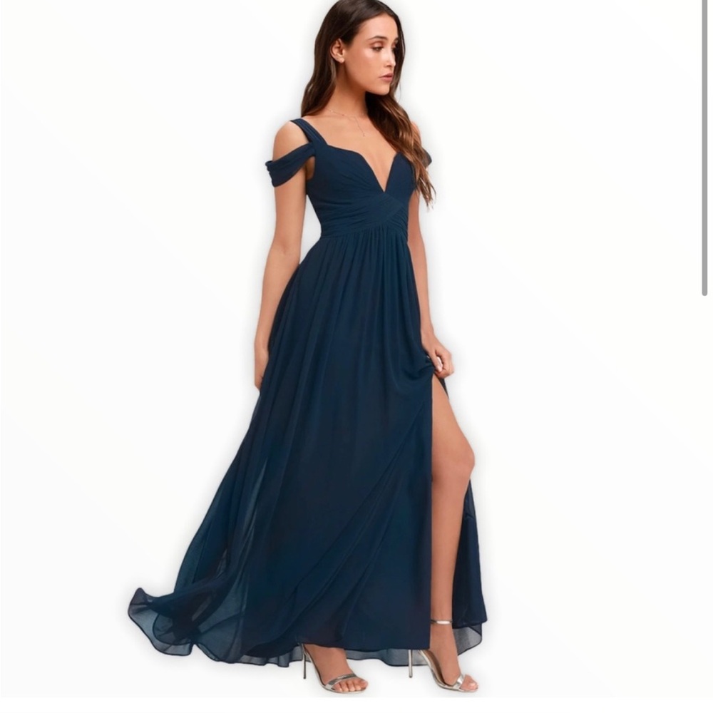 Lulus Ocean of Elegance Navy Gown Dress Sz L